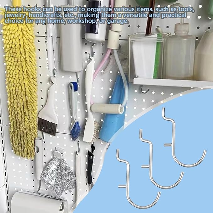 25Pcs J Style pegboard Hooks Stainless Steel Metal Pegboard Hooks Peg Board Wall Display Accessories for Jewelry Organizer Hanging Tools (Small)
