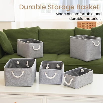 Storage Baskets for Shelves 13.8x9.8x6.7 Inch, Foldable Fabric Storage Bins with Handles, Small Storage Baskets for Organizing Closet, Office, Home Organization (1-Pack, Gray)
