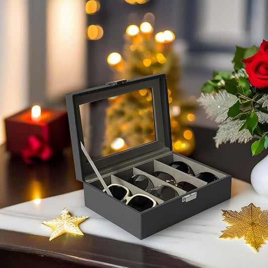 UnionPlus 4-Slots Sunglasses Case Organizer, Eyeglass Glasses Display Holder Collector, Multiple Sunglasses Storage Case, Taiga Dark Grey
