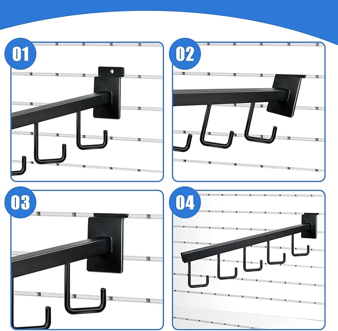 5 Hooks Slatwall Hooks Accessories, 5 Pack 13.7 Inch Heavy Duty Waterfall Slatwall Hangers Rectangular Tube Slat Wall Clothes Hooks for Display Clothing Retail Shop Garage