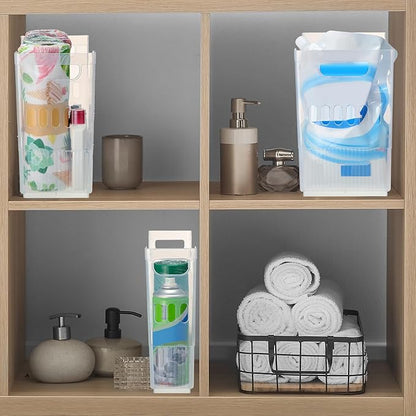 Qunclay 6 Plastic Freezer Organizer Bins with Wheel Set Clear Tall Narrow Kitchen Pantry Organizer Snack Storage Containers for Office Refrigerator(3 Sizes)