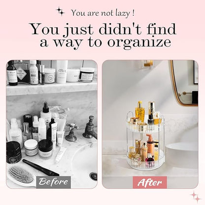 ALUYUYO Rotating Makeup Organizer, 360° Spinning Makeup Storage Holder Rack, Dresser Bathroom Organizer Countertop, Large Capacity Perfume Skincare Lipstick Organizer for Vanity.(2 Tiers, Transparent)