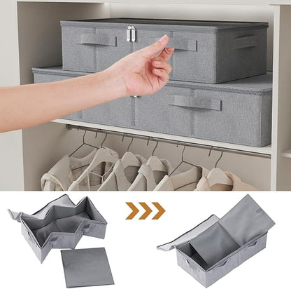 ENUMAIL Underbed Storage Box, Foldable Bed Sheet Organizer, Cube Bags Container with Lid for Organizing Clothes, Blankets, Comforter, 23.6x11.8x5.9in, Grey, 2 Pack