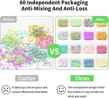Bead Organizer Box,61pcs Clear Plastic Storage Containers Set, Clear Large Capacity Small Bead Organizers and Storage Plastic Cases with Labels, for Jewelry, Crafts, Diamonds Storage