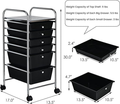 Happygrill 6-Drawer Organizer Cart Tools, Mobile Utility Storage Cart with Removable Drawers & Lockable Wheels, Rolling Storage Cart with Wheels for Home Office,Black