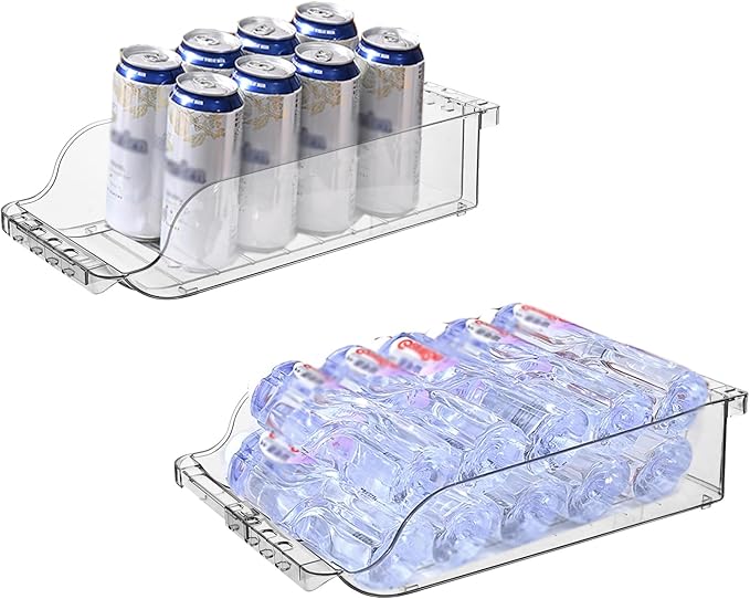 Soda Can Organizer for Refrigerator, Fridge Organizer Bins Drink Organizer, Clear Width Adjustable Stackable Can Holder Dispenser for Beer Soda Seltzer Pop Can Soda
