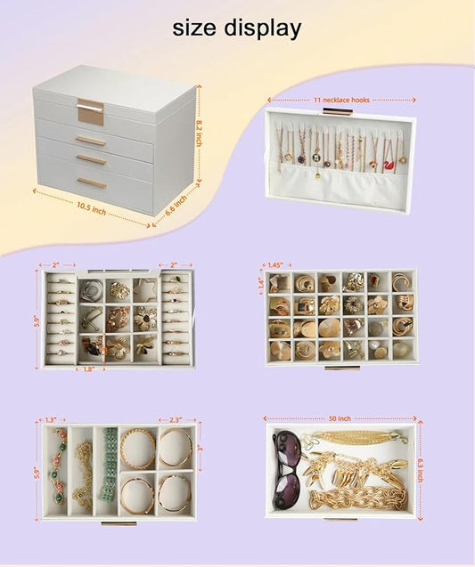 BOOVO Jewelry Boxes for Women, 5 Layer Jewelry Organizer with Necklace Hanger and Drawers, Large Jewelry Box for Earrings, Necklace and Bracelet Storage Gifts for Women and Girls (White, 5 Layer)