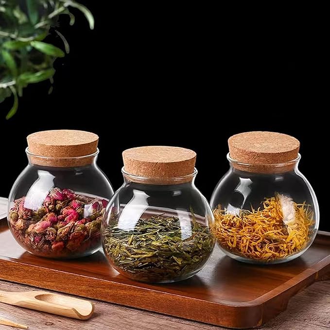 Set of 9 round glass jars with cork lid – 17oz wedding candy jar kitchen jar, perfect for tea, biscuits, cereals, flour, beans, spices, coffee beans etc (9PCS)
