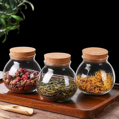 Set of 9 round glass jars with cork lid – 17oz wedding candy jar kitchen jar, perfect for tea, biscuits, cereals, flour, beans, spices, coffee beans etc (9PCS)