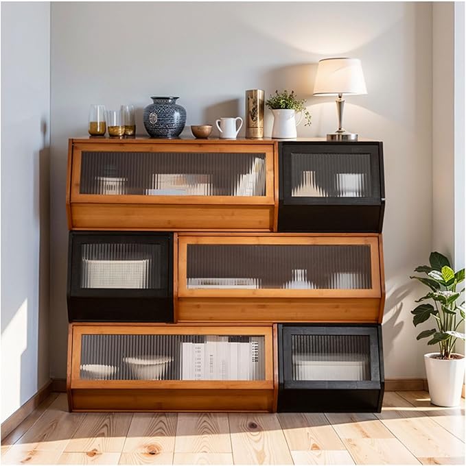 Storage Bins with Bamboo Lid – Stackable, Multi-Purpose Organizers for Pantry, Closet, Kitchen, and Home – Elegant Wicker-Style Design,Black,33.9 * 11.8In/86 * 30cm