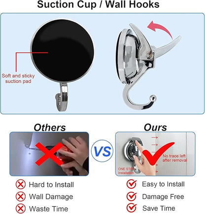YSSILADI Suction Cup Hooks - Heavy Duty Glass, Reusable, No Hole Punched, for Bathroom Robe & Garland (Silver, 4 Pack)