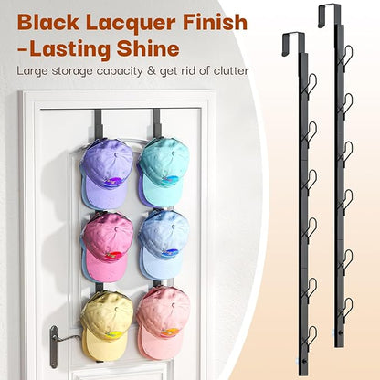 Over The Door Hooks 2 Pack,12 Heavy Duty Towel Rack All Metal Coat Hanger for Jacket Robe Hat Purse Bags in Bathroom Bedroom Dorm, 28.3 Inches, Black