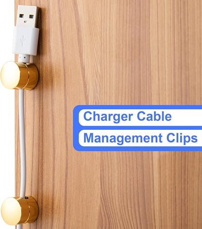 5 Sets Charger Holders for Cords, Gold Adjustable Cable Anchor Holders, Adhesive Metal Cord Clips, Cable Management Wire Organizers for Desk, Office, Nightstand