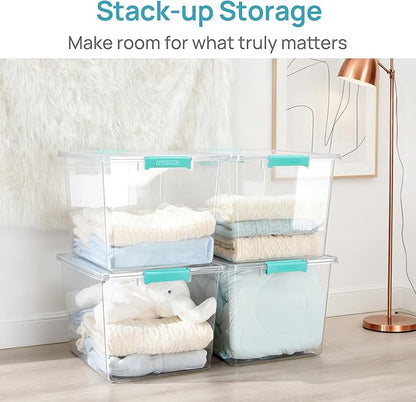 Vtopmart 2 Pack 72 QT Crystal Clear Storage Bins with Lids, 4 Pack Stackable Plastic Large Latching Boxes Totes Tubs Container for Closet Organizers and Storage, Bedroom, Clothes, Toys, Bedding