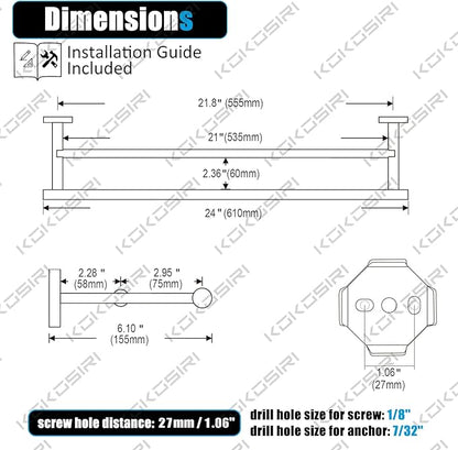 KOKOSIRI Bath Towel Bars Bathroom Double Towel Holder Rack for Toilet Kitchen 24 Inch Necklace Holder Chrome Stainless Steel B5005CH-L24