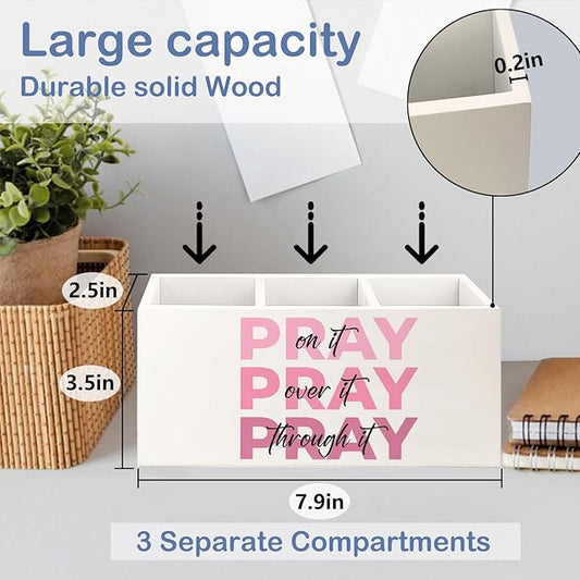 SNNDER Christian Pen Holder for Desk, Prayer Christian Gifts for Women, Pray on It Pray Over It Pray Through It Wooden Pen Pencil Holder Organizer for Home Office Desk Accessories