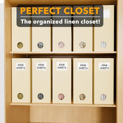 SpaceAid 10 Pack Bed Sheet Organizers and Storage, Foldable Sheet Organizer for Linen Closet, Sheets Set Folder Keeper with Window XL (Queen & King Size) Organizing Bedding Container, Beige
