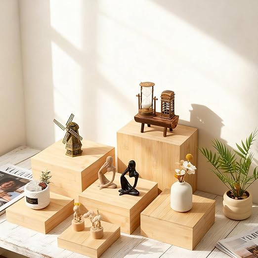 6 Pcs Bamboo Buffet Risers, Large Food Risers for Buffet Table, Cake Cupcake Display Stand Cube Box for Wedding Party Catering Dessert Jewelry Collectibles Home Decor, 10" 9" 8" 7.5" 6.7" 6"
