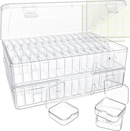Bead Organizer Box, 120 Pack Small Clear Storage Boxes with Labels, Large Travel Craft Case with Handle, Mini Plastic Containers for Jewelry Making Diamonds DIY Pony Bracelet Screws Seeds Small Parts