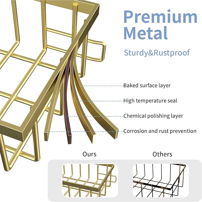 Under Sink Organizer Storage 2-Tier Premium Metal Pull-Out Racks, Height Adjustable, Heavy Dut and Easy Installation for Kitchen & Bathroom Organizers 1 Pack Gold