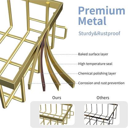 Under Sink Organizer Storage 2-Tier Premium Metal Pull-Out Racks, Height Adjustable, Heavy Dut and Easy Installation for Kitchen & Bathroom Organizers 1 Pack Gold