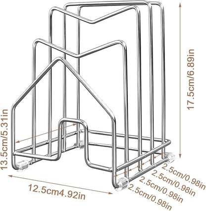 2 Pack Pot Lid Organizer Cutting Board Holder Inside Cabinet 304 Stainless Steel Pots and Pan Organizer Under Cabinet Pot Cover Cookie Sheet Bakeware Serving Tray Cooling Rack Stand Kitchen Countertop