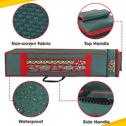 ProPik Christmas Wrapping Paper Storage Organizer Bag with Pocket and Handles Including Hanging Loop Heavy Duty Material with Clear Window 47 x 10 x 10 Inch Fits 40" Long Rolls (Green, 1 Count)