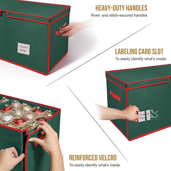 WDZREE Premium Large Christmas Ornament Storage,Box with Side Open, Drawer Style Trays -3" Compartment, 8 Trays, Keeps 128 Holiday Ornaments -Made of Durable 600D Oxford Fabric Tear-Proof Material