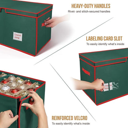 WDZREE Premium Large Christmas Ornament Storage,Box with Side Open, Drawer Style Trays -3" Compartment, 8 Trays, Keeps 128 Holiday Ornaments -Made of Durable 600D Oxford Fabric Tear-Proof Material