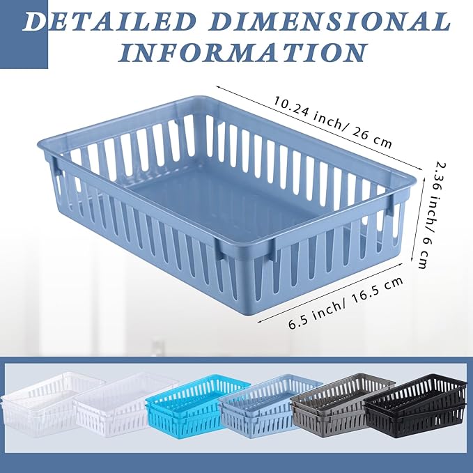 Wenqik Set of 12 Plastic Baskets for Organizing 10.24 x 6.5 x 2.36 Inch Rectangular Trays Plastic Organizer Bins Rectangle for Desk Organization (Multi Color)