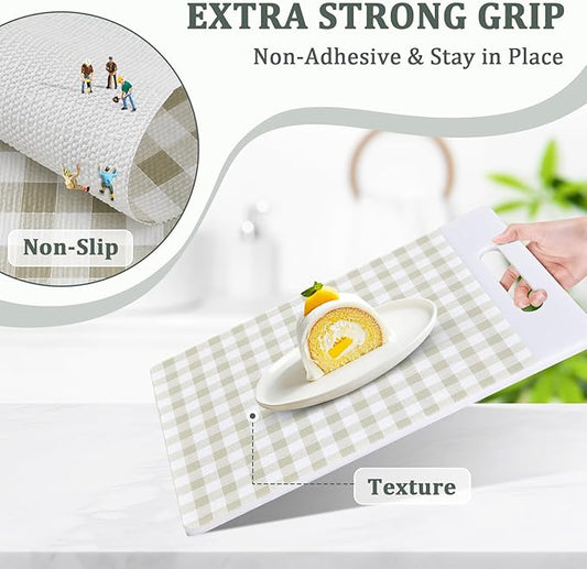 Shelf Liner for Kitchen Cabinets 24" x 120" Non-Adhesive Non-Slip Drawer Liners for Dresser, Waterproof Washable Paper, Durable Protector Mat for Pantry Shelves Cupboards, Green Plaid