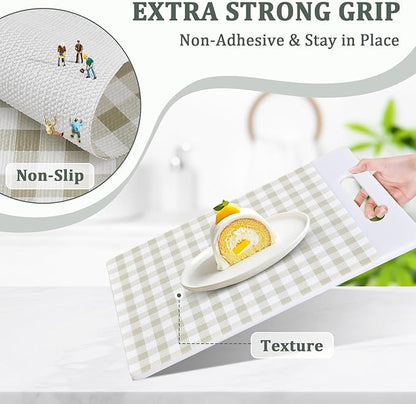 Shelf Liner for Kitchen Cabinets 18" x 120" Non-Adhesive Non-Slip Drawer Liners for Dresser, Waterproof Washable Paper, Durable Protector Mat for Pantry Shelves Cupboards, Green Plaid