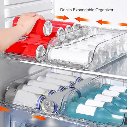 2 Pack Can Drink Dispenser Organizer for Refrigerator, Clear Soda Can Dispenser Drink Holder Expand Organizer for Fridge Pantry Kitchen