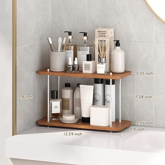 UJQSUN Bathroom Counter Organizer,Bathroom Shelf Organizers & Sink Organizer,Vanity Organizers,Storage Skincare,Makeup,Perfume,Spices,Coffee Station,for Corner,Dresser,Kitchen,Adjustable Height(2Tier)