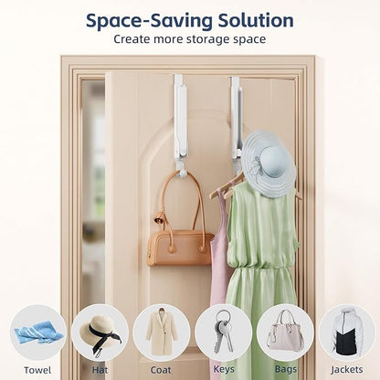 2 Pack Over The Door Drying Rack for Laundry, Over The Door Hanger Foldable, Rust-Resistant Over The Door Clothes Hanger,Heavy Duty Over The Door Hooks Hanger,Over Door Hook for Hanging Clothes,White