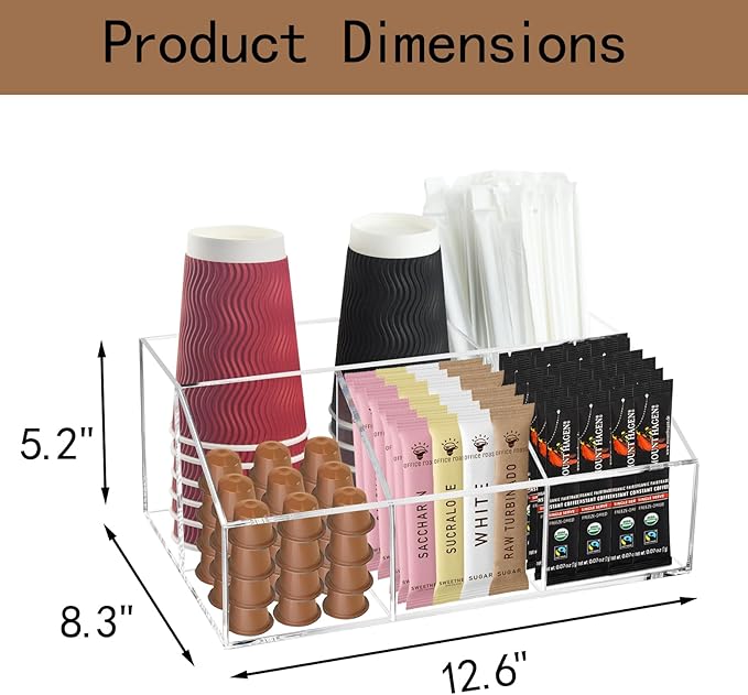 Coffee Bar Station Organizer for Countertop, Acrylic Coffee Pods Sugar Packets Tea Bags Storage Basket for Countertop, Clear