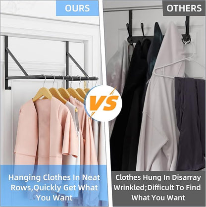 CHJgroup Over The Door Clothes Hanger Rod, Metal Over The Door Hanger for Coat, Clothes Drying Rack for Door for Laundry, Bedroom, Washroom, Fits Door Up to 1.97", Black