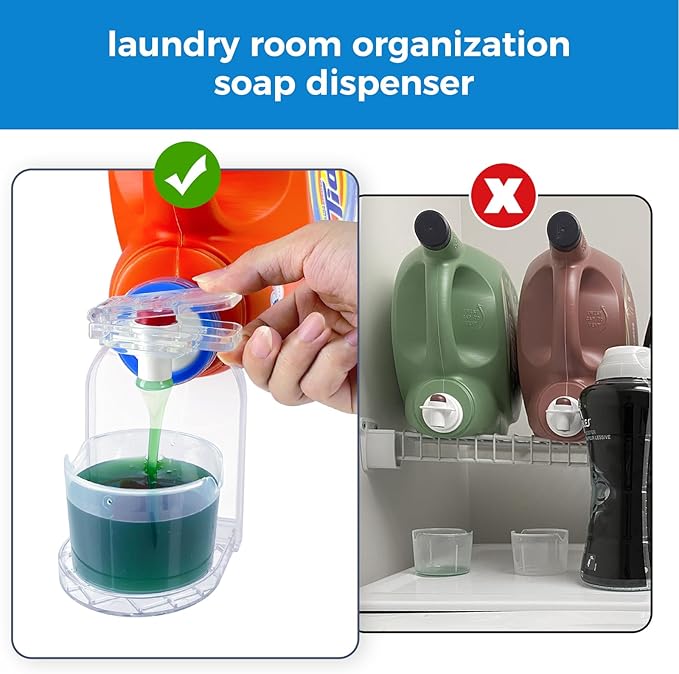 Clear Laundry Detergent Dispenser Cup Holder & Nozzle Force-Saving Switch, Drip Catcher, Soap Dispenser, laundry room organization decor (Clear 2 Pack)