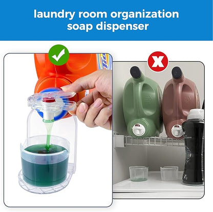 Clear Laundry Detergent Dispenser Cup Holder & Nozzle Force-Saving Switch, Drip Catcher, Soap Dispenser, laundry room organization decor (Clear 2 Pack)