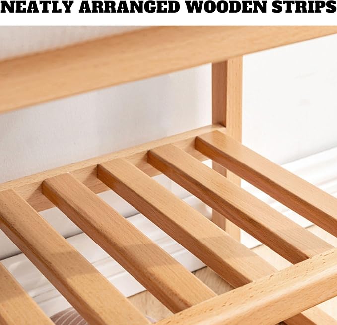 Shoe Bench with Cushion, Solid Wood Shoe Bench Fully Assembled, Modern Shoe Rack Bench for Entryway, Living Room, Bedroom, Hallway, 11.8" x 23.6" x 16.5", Natural