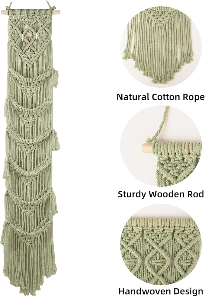KaloKalo Macrame Cap Holder Boho Hat Hangers Over Door Ball Cap Rack Organizer Decorative Bohemian Handmade Woven Wall Hanging for Baseball Cap Display Decoration (Green, Up to 12 Caps)