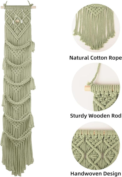 KaloKalo Macrame Cap Holder Boho Hat Hangers Over Door Ball Cap Rack Organizer Decorative Bohemian Handmade Woven Wall Hanging for Baseball Cap Display Decoration (Green, Up to 12 Caps)