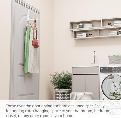 WLCSNG 2 Pack Over The Door Hanger, Folding Over The Door Drying Rack for Laundry, Door Hanger for Clothing, Over The Door Hooks, Door Clothes Drying Rack,Portable Compact & Travel-Ready,White