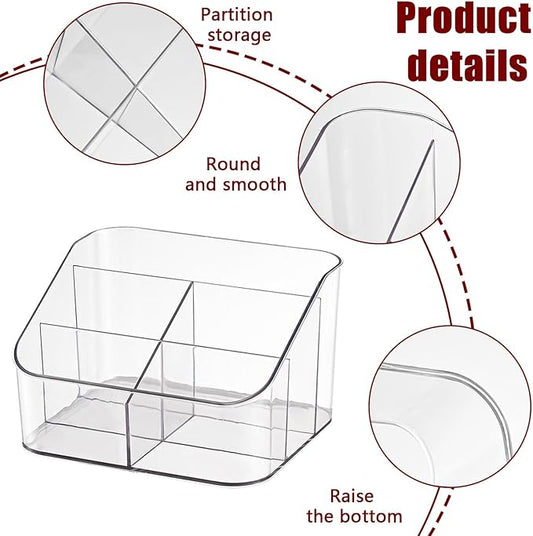 Remote Control Holder, Clear Plastic Remote Caddy for Desk and Nightstand Storage, Space-Saving Desk Organizer with See-Through Design for Living Room and Desk Accessories, 5 Compartments