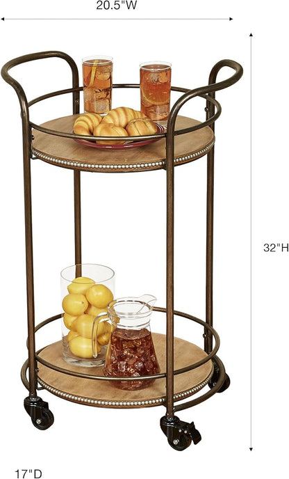 Touch of Class Santo Bronze Finished Rolling Serving Cart with Locking Caster Wheels