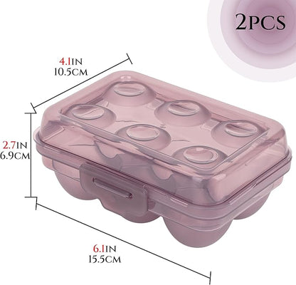 Portable Stackable Egg Storage Container, 2-Pack 6-Egg Holders with Tight-Fitting Lids, Purple PP Refrigerator Organizer and Travel Egg Carrier