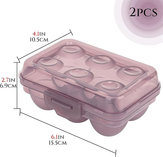 Portable Stackable Egg Storage Container, 2-Pack 6-Egg Holders with Tight-Fitting Lids, Purple PP Refrigerator Organizer and Travel Egg Carrier