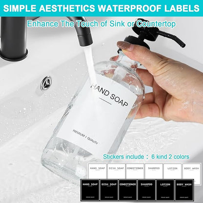 RYTOXILO Clear Soap Dispenser 2 Pack, Glass Soap Dispenser with Stainless Steel Pump, 16.9 Fl oz Refillable Kitchen Hand and Dish Soap Dispensers Set, Modern Clear Soap Lotion Dispensers Bottle