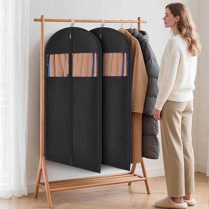 Syeeiex 54'' Garment Bags for Hanging Clothes with 8'' Gussets,Space Saving Hanging Garment Bag with Self Compression Zipper - Save 50% Space-Can Hold 6 Down Coats,8 Fur & Winter Coats,20 Shirts(2PCS)