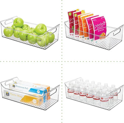 mDesign Slim Plastic Kitchen Pantry Cabinet, Fridge or Freezer Storage Bin with Handles - Organizer Containers for Fruit, Yogurt, Snacks, Pasta - 16" Long - Ligne Collection - 4 Pack - Clear
